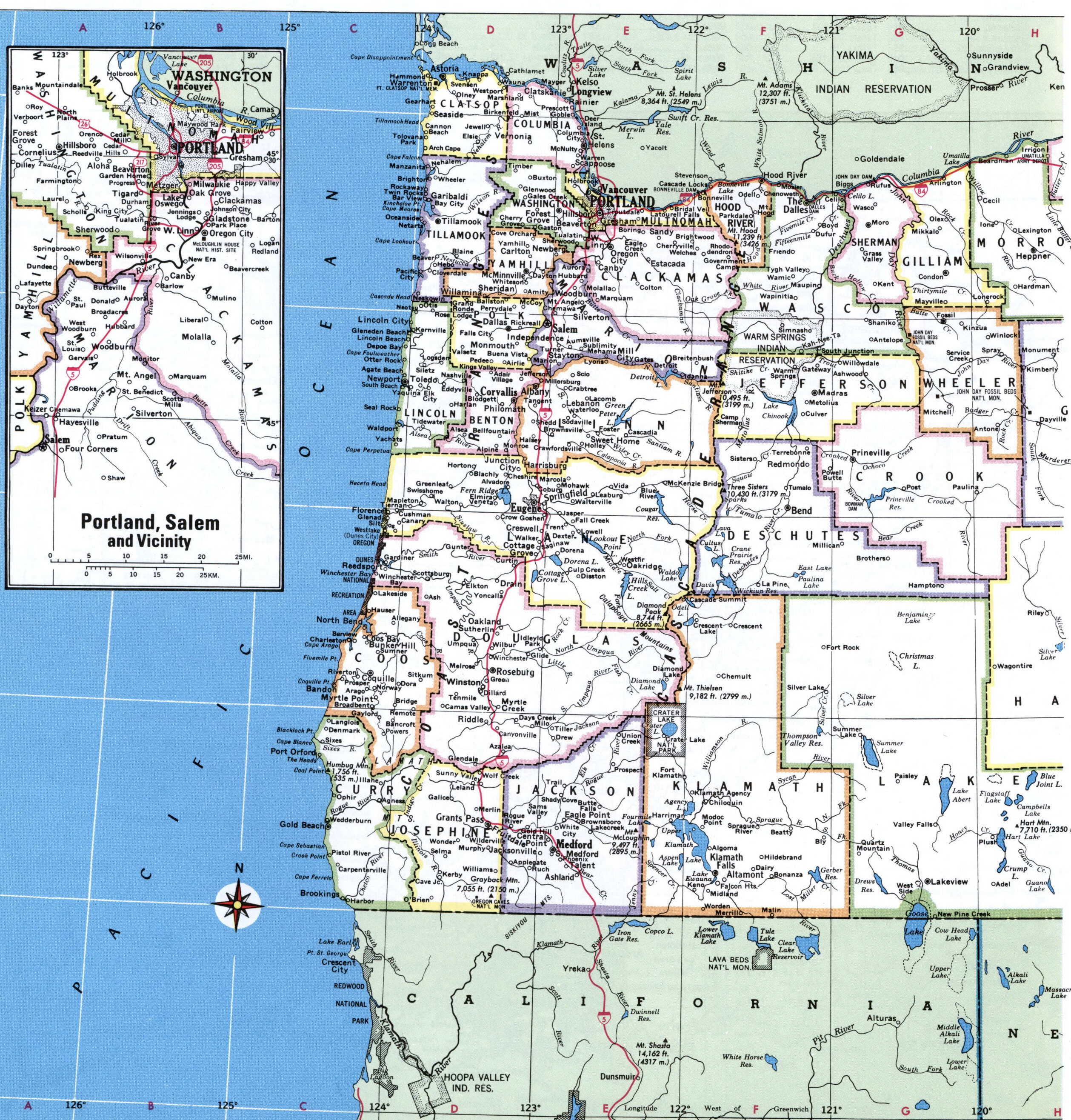 Map of Oregon with county lines