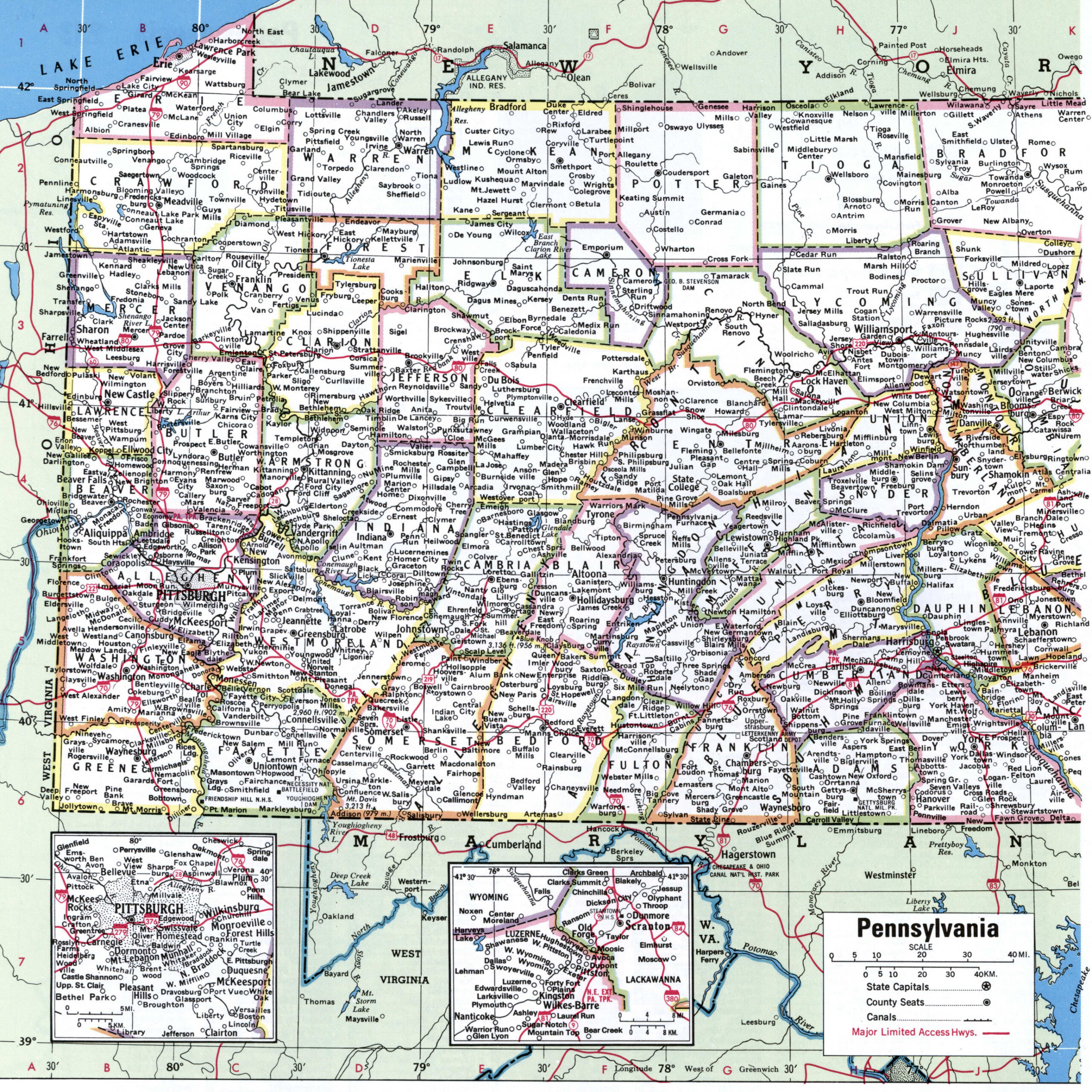 Map of Pennsylvania with county lines