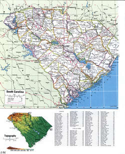 Map of South Carolina with county lines