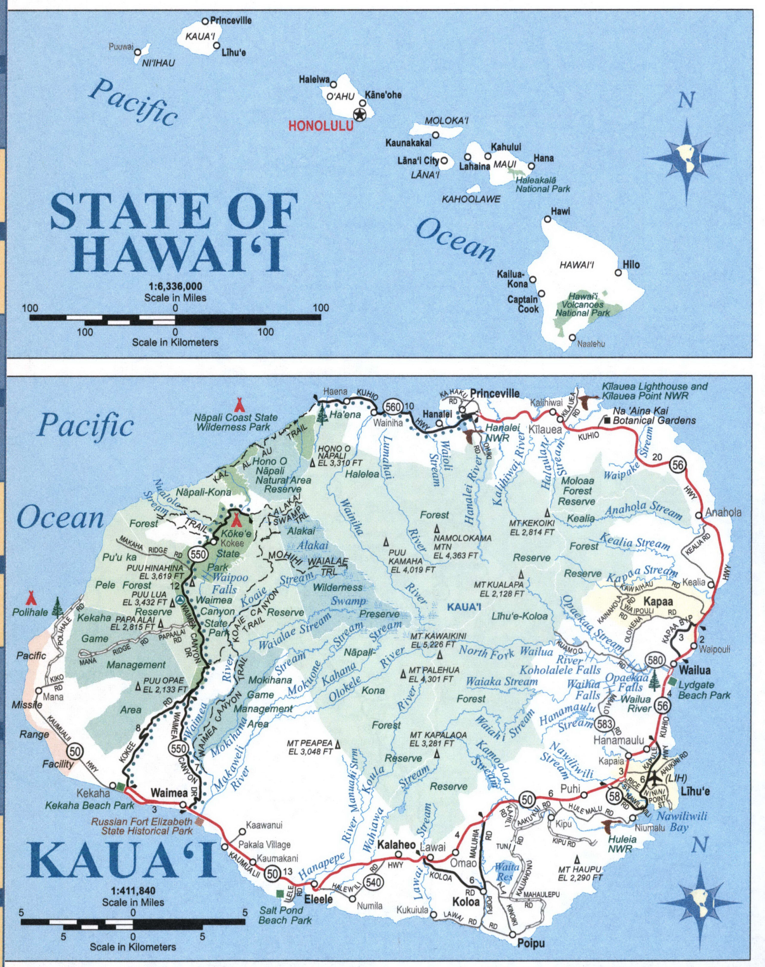 Map of Hawaii. Map of the state of Hawaii with cities and roads