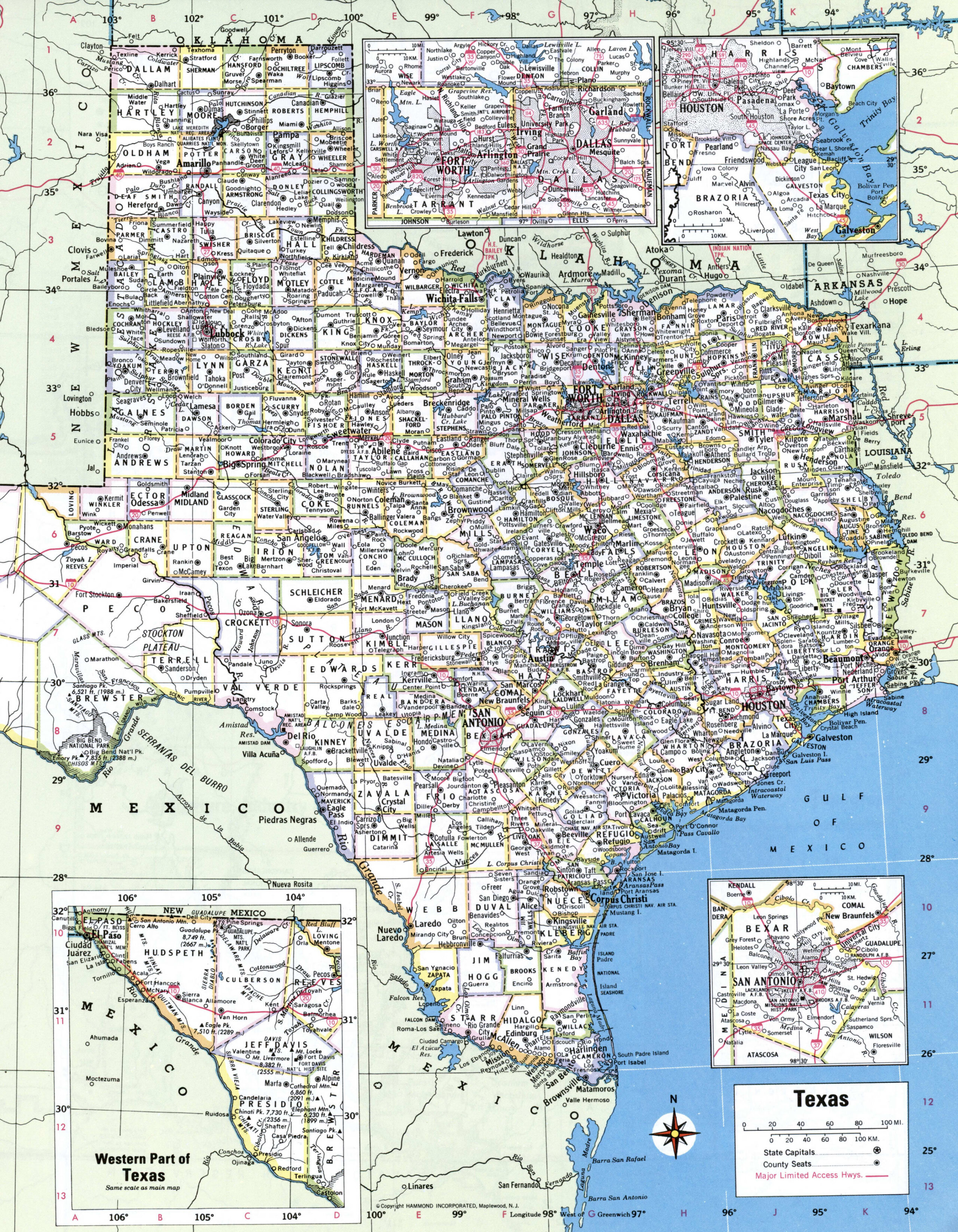 Map of Texas with county lines