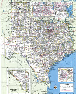 Map of Texas with county lines
