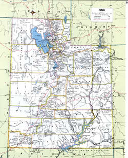 Map of Utah with county lines