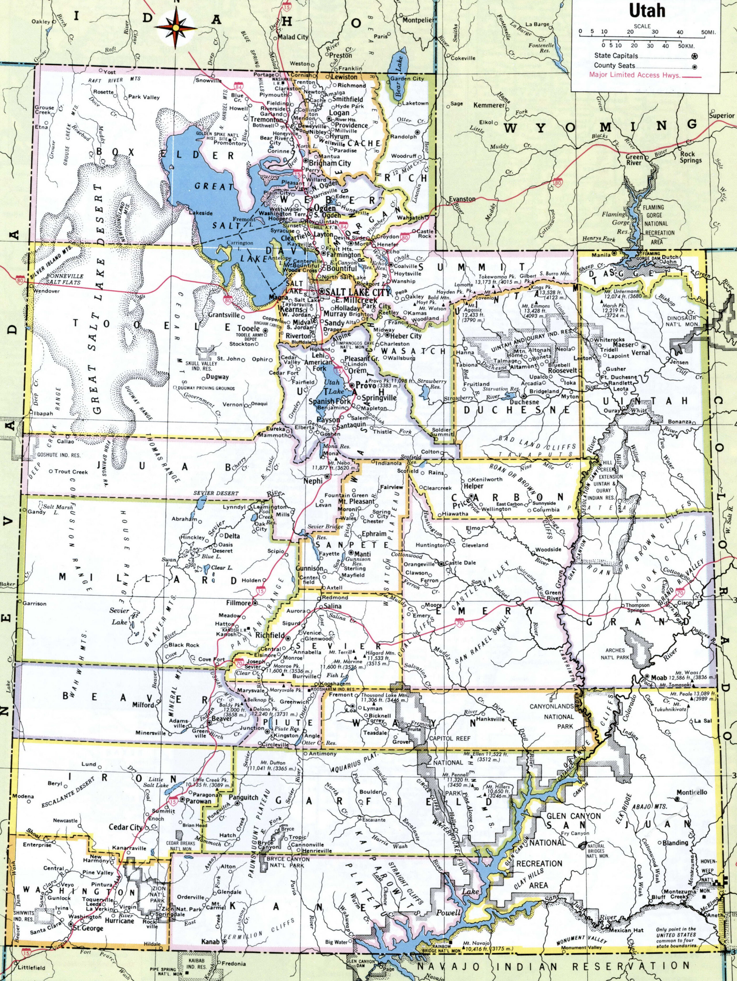 Map of Utah with county lines