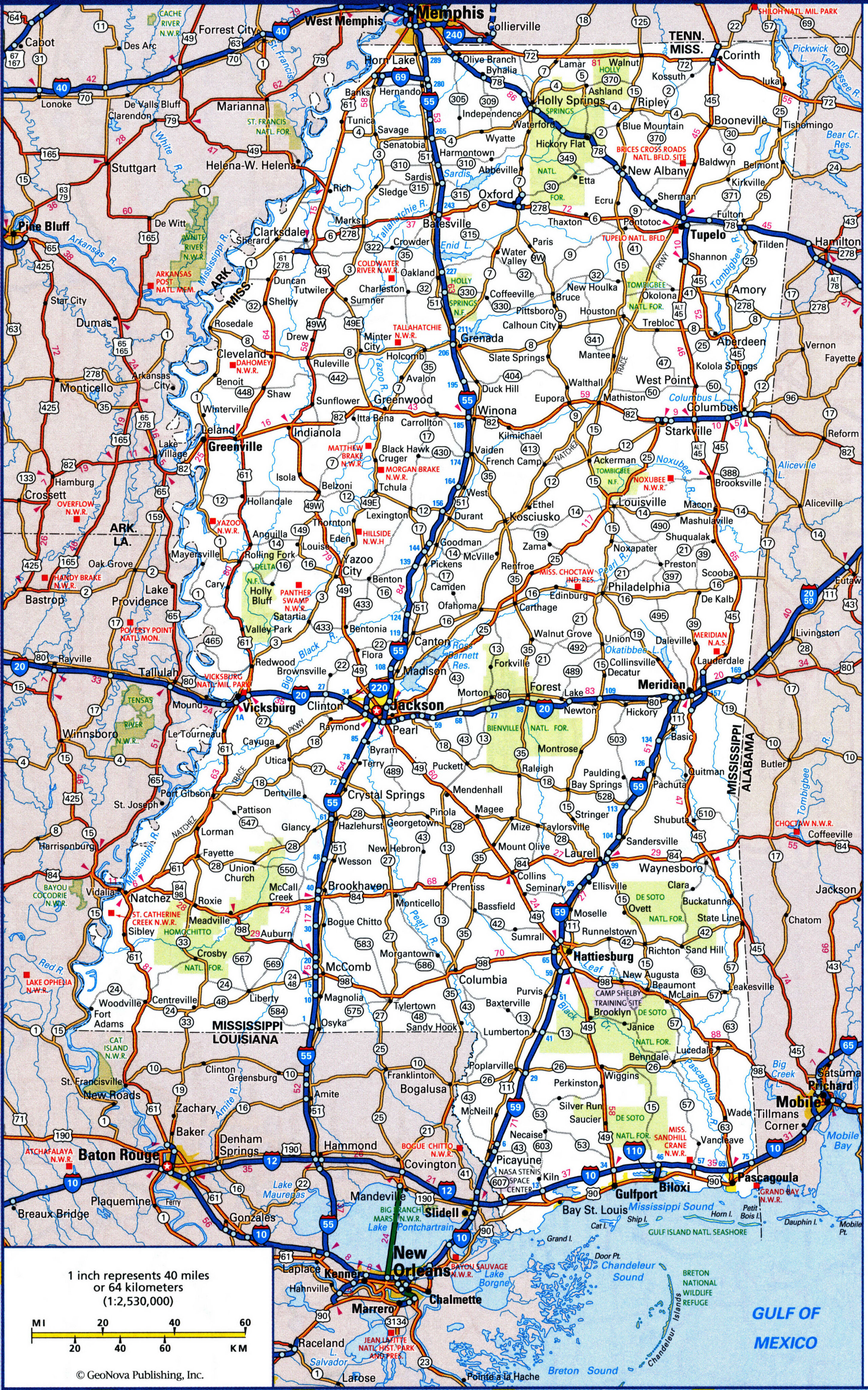 road map of Mississippi