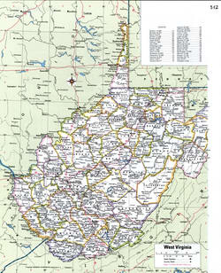 Map of West Virginia with county lines