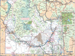 Map of southern Idaho. Map of the southern part of the state of Idaho with cities and roads