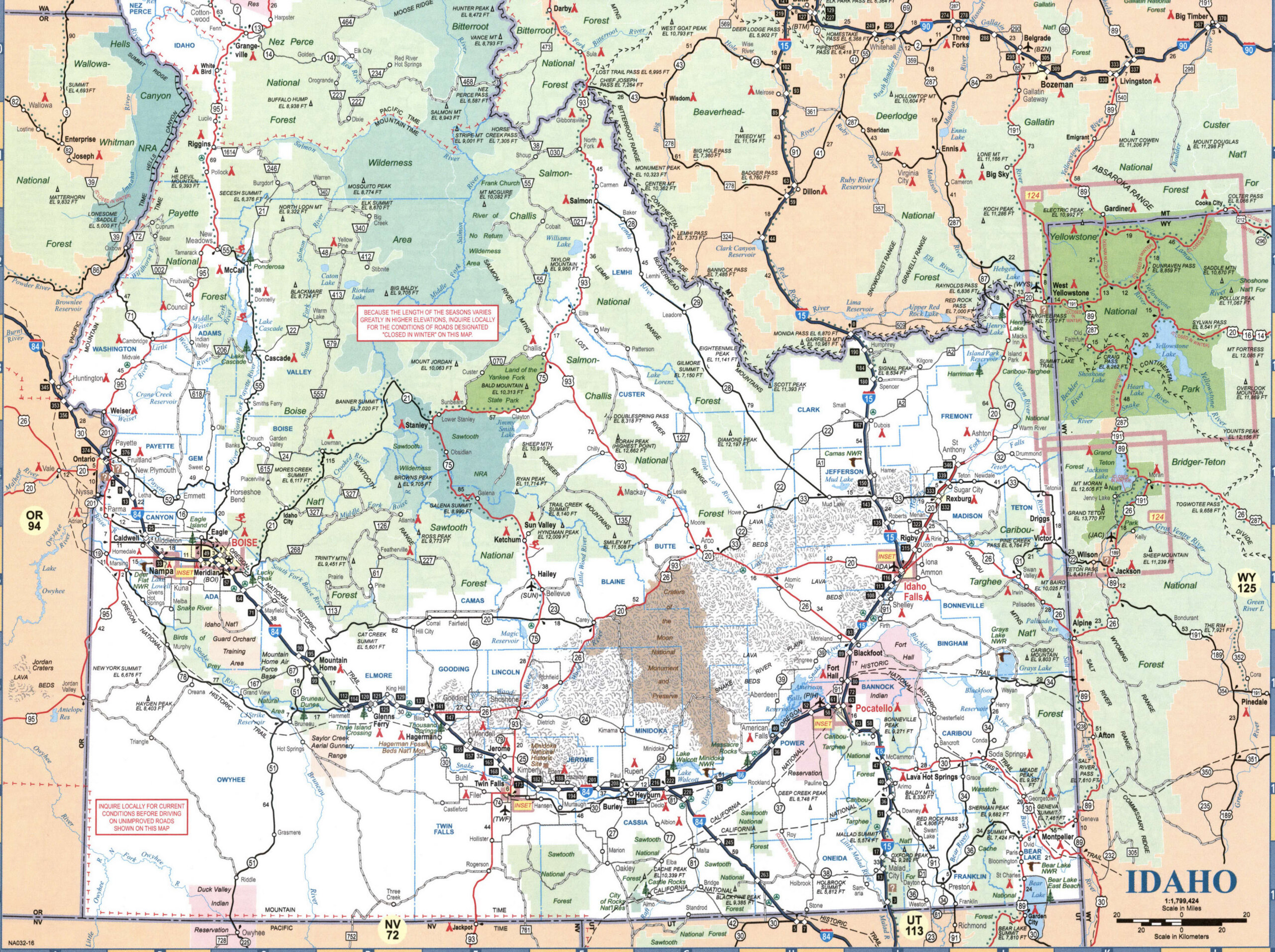 Map of southern Idaho. Map of the southern part of the state of Idaho with cities and roads
