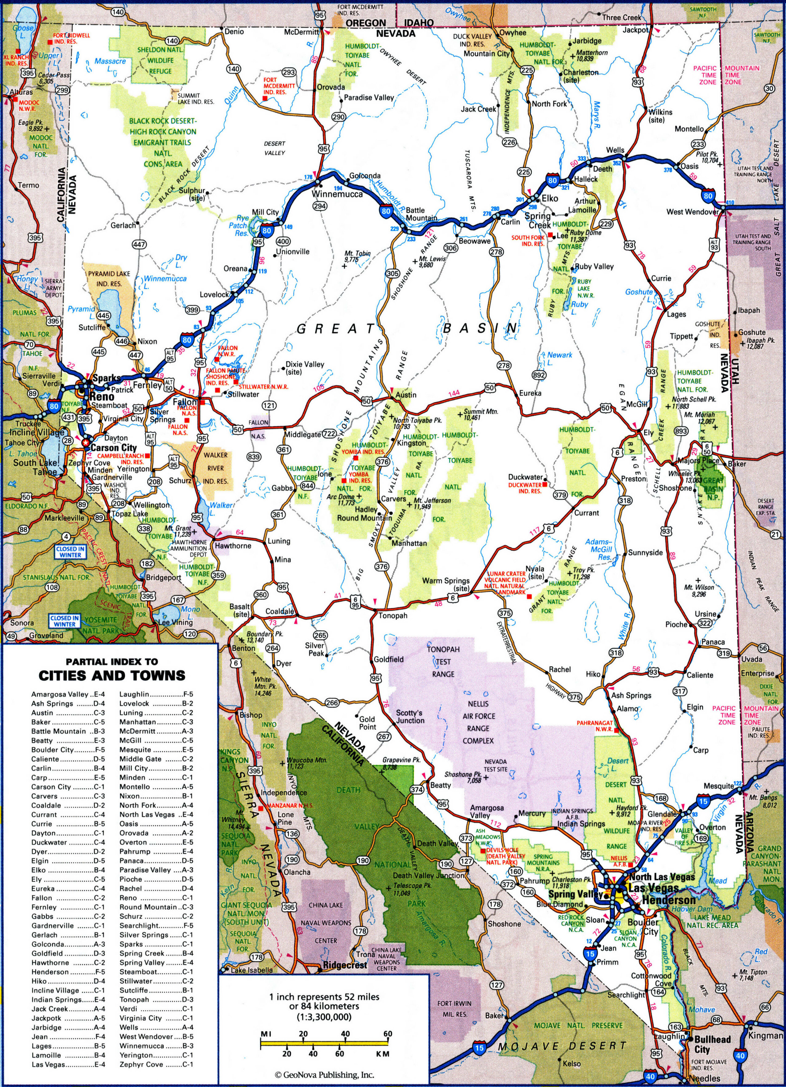 map of the highways and local roads of the state of Nevada