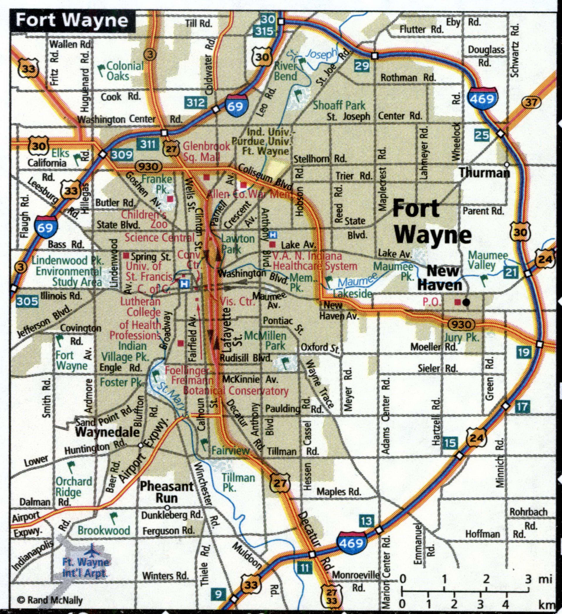 Fort Wayne road map with truck routes
