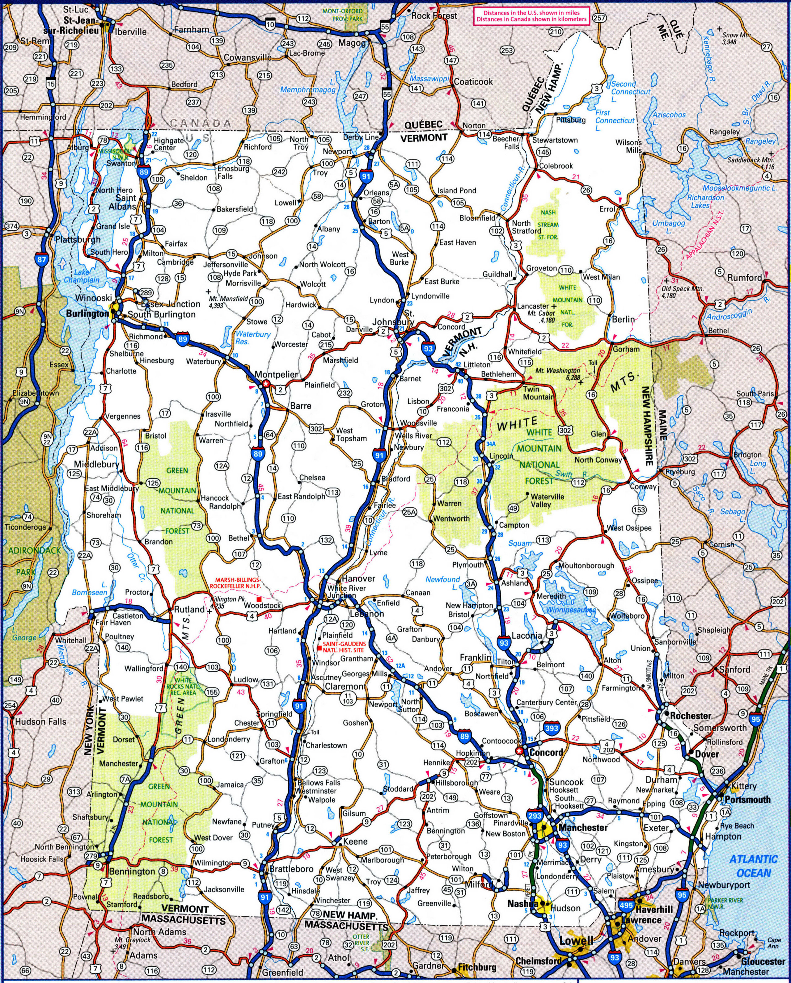 map of the highways and local roads of the state of New Hampshire