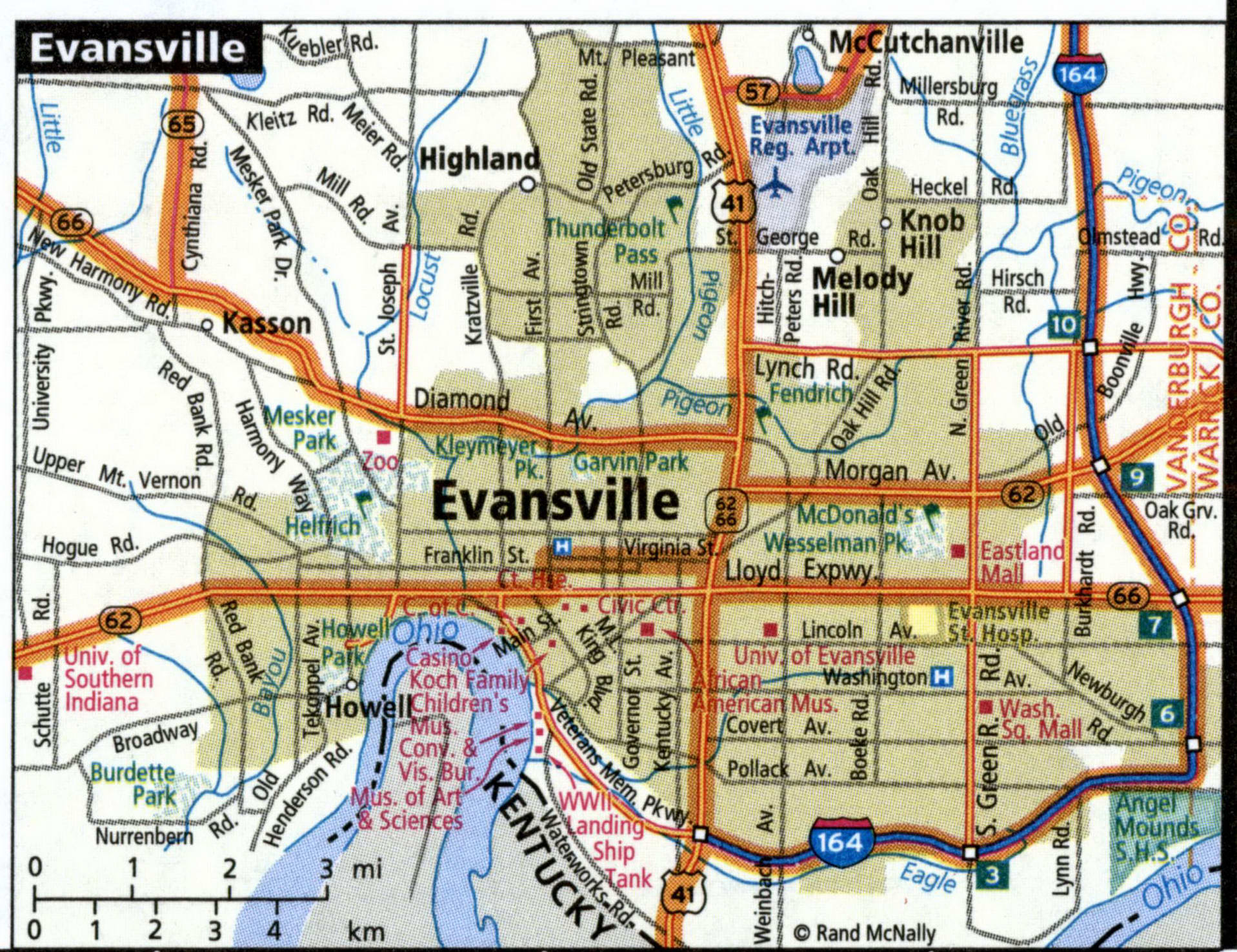 Evansville road map with truck routes