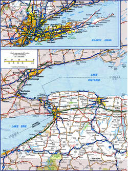 Detailed map of the western part of New York with cities and roads
