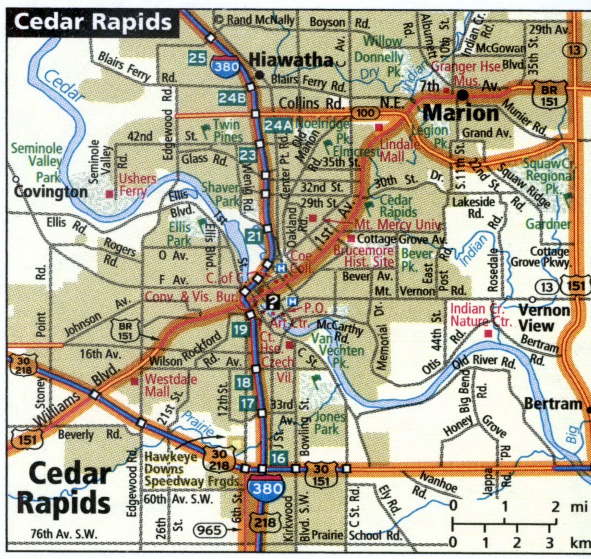 Cedar Rapids road map with truck routes
