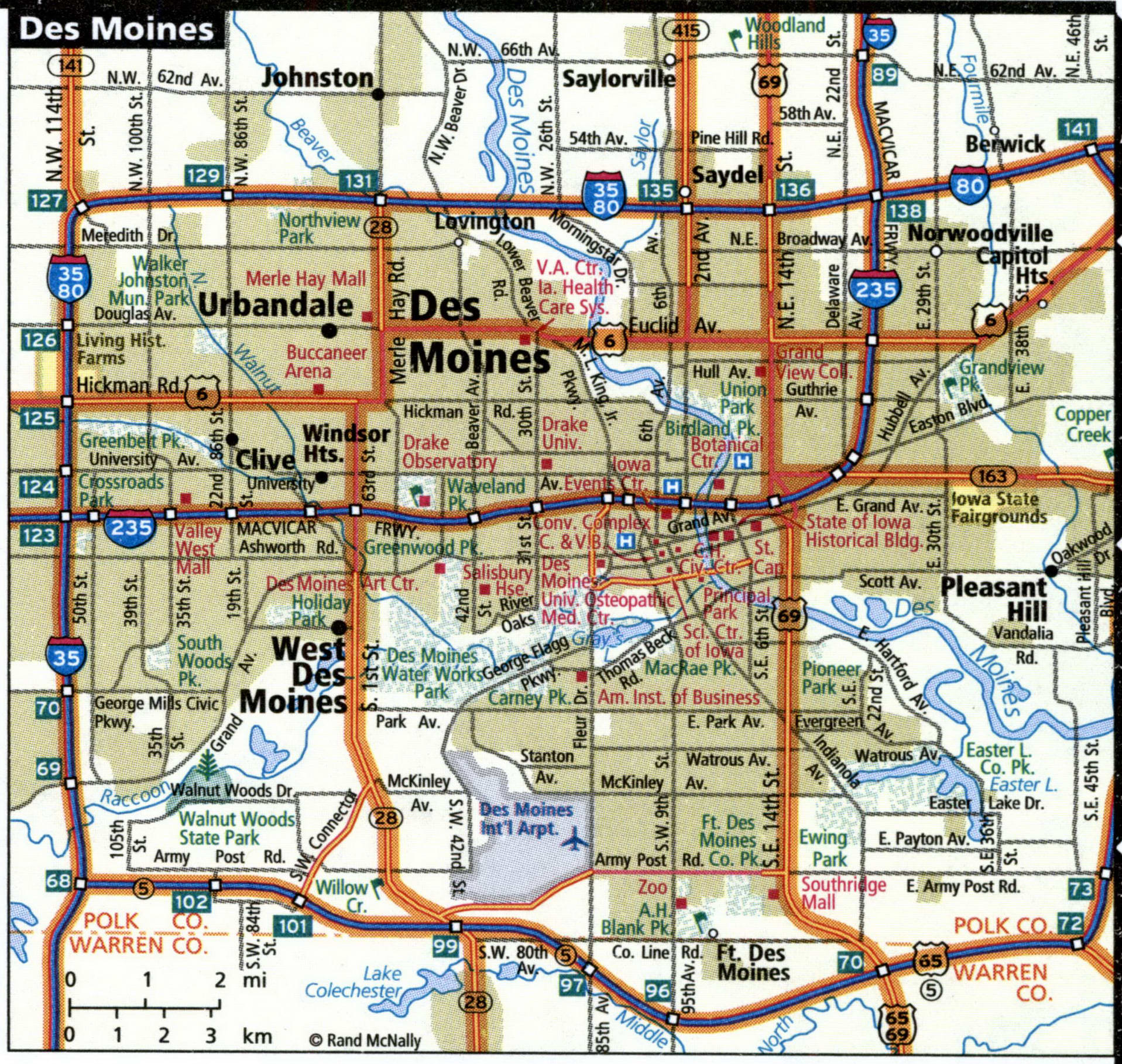 Des Moines road map with truck routes