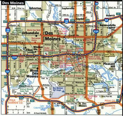 Des Moines road map with trucker routes