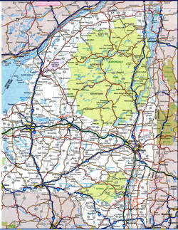 Detailed map of the eastern part of New York with cities and roads