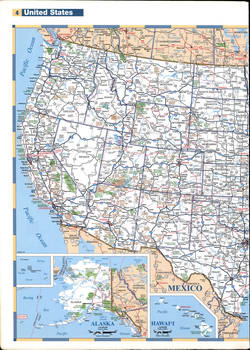 Map of the western half of the United States with state borders, cities, and roads