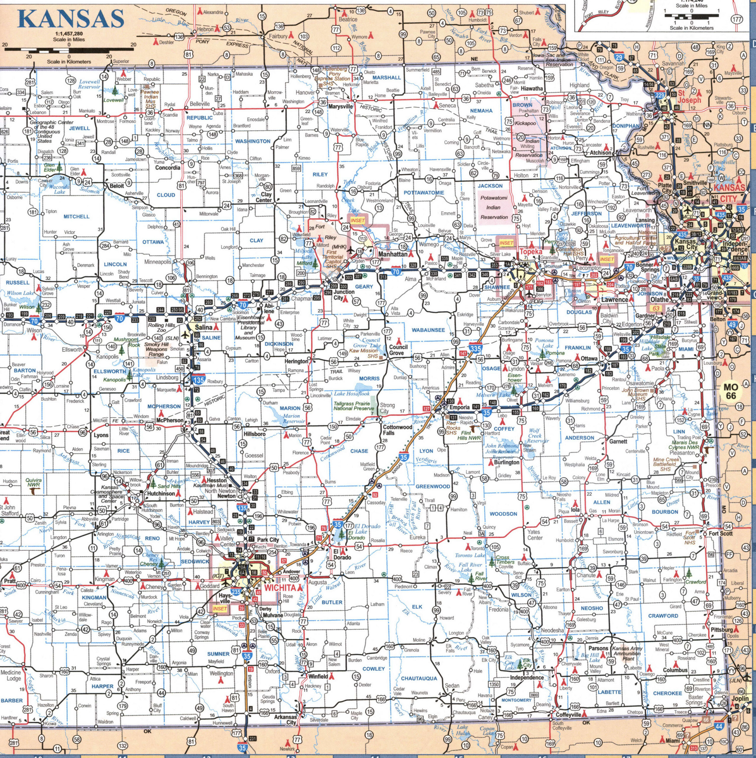 map of eastern Kansas with towns and cities
