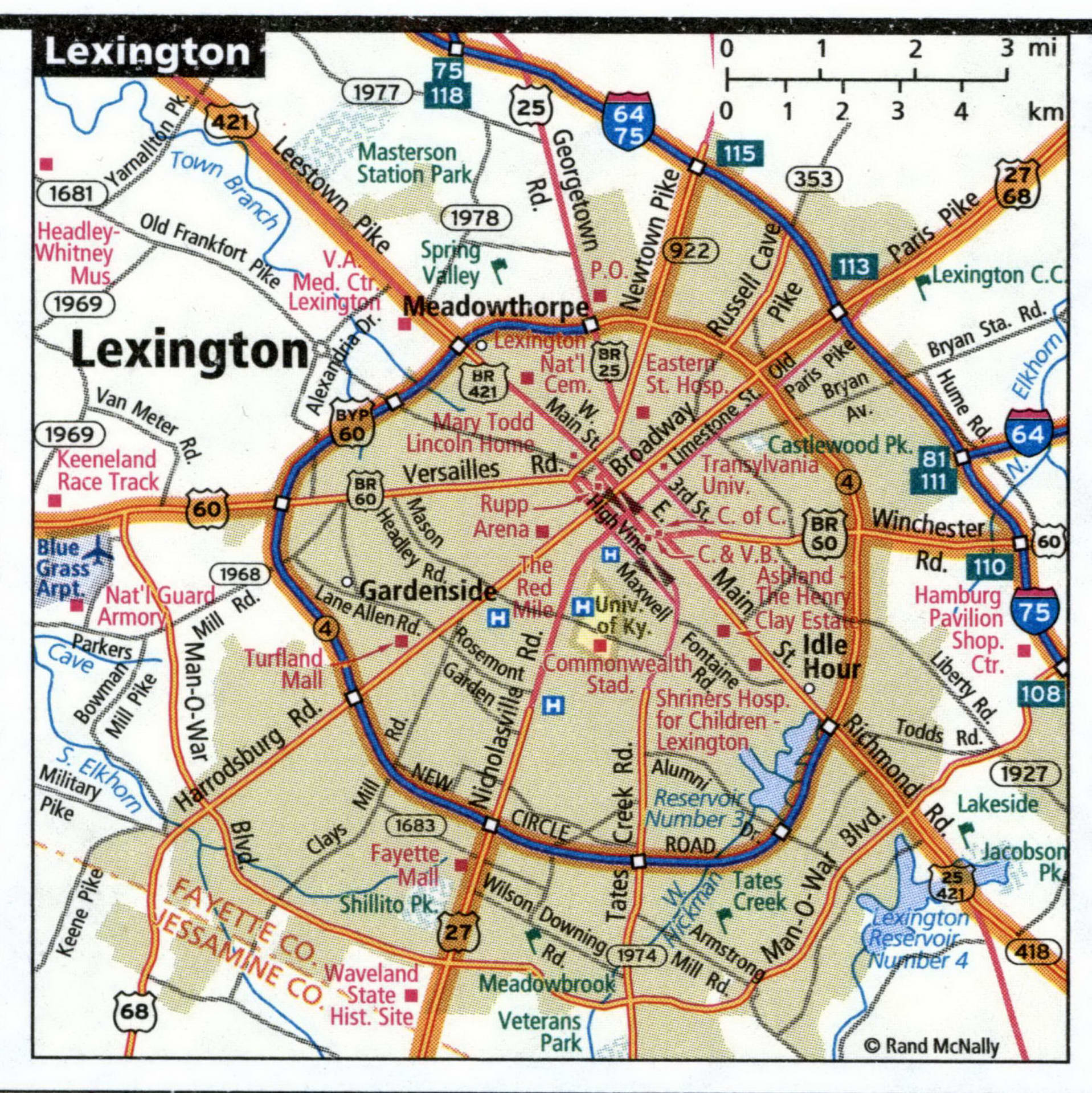Lexington road map with trucker routes