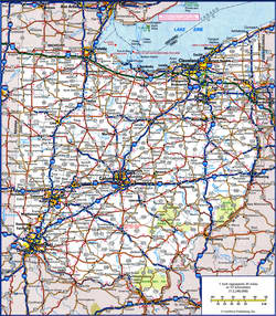 Highway and road map of the state of Ohio with populated areas