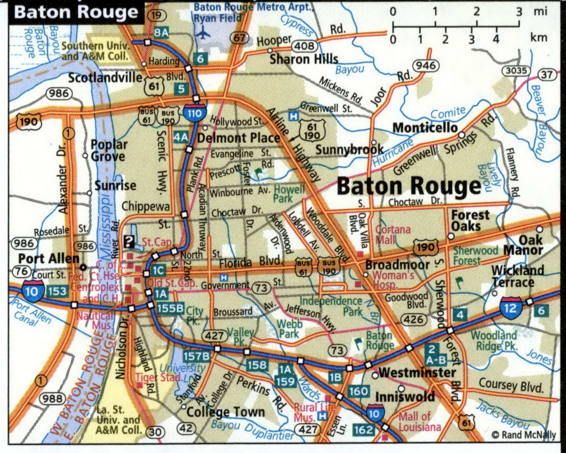 Baton Rouge road map with trucker routes