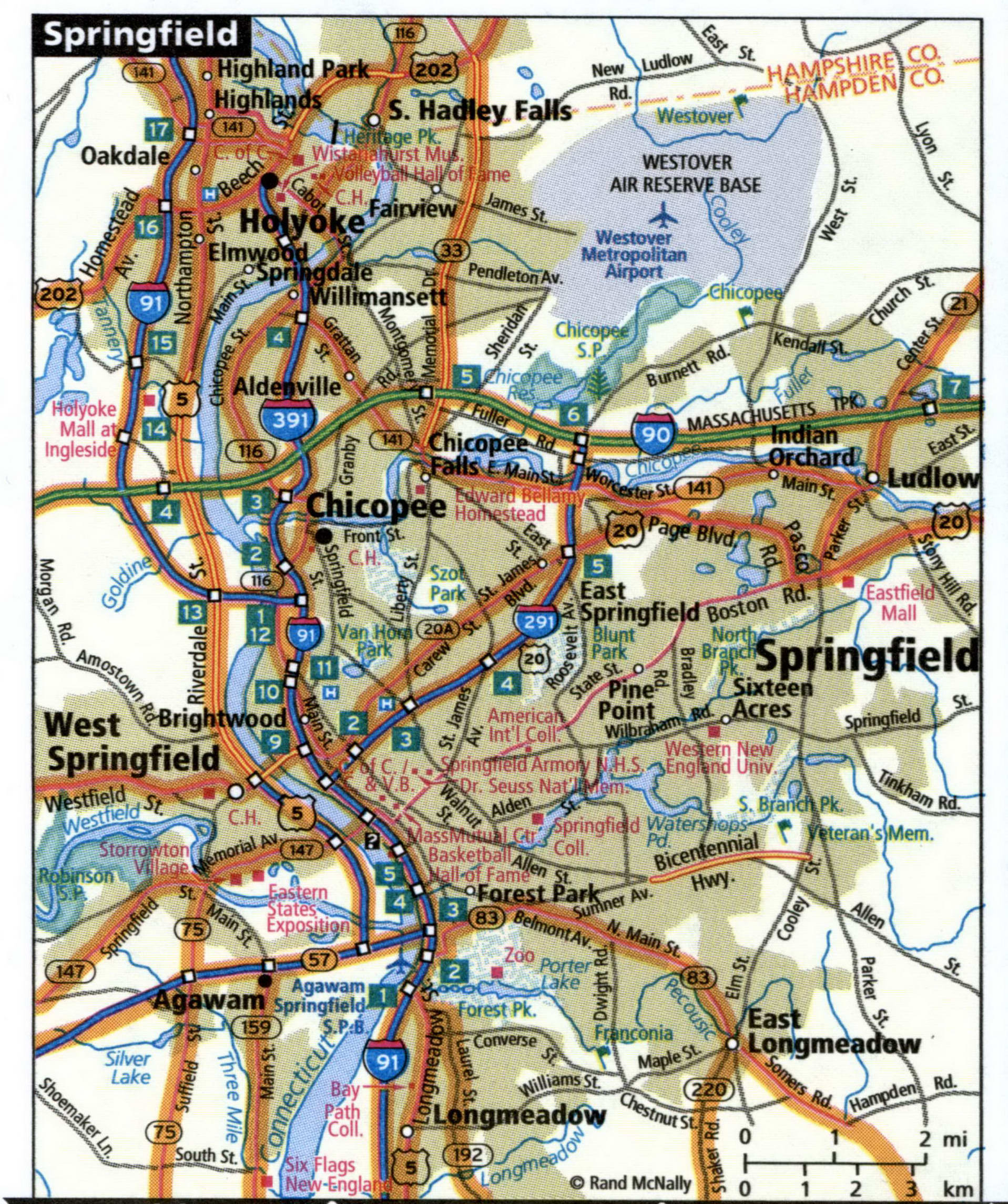 Springfield road map with trucker routes