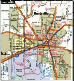 Huntsville map with routes for heavy trucks