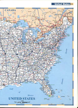 Map of the eastern half of the USA with state boundaries, cities, and roads