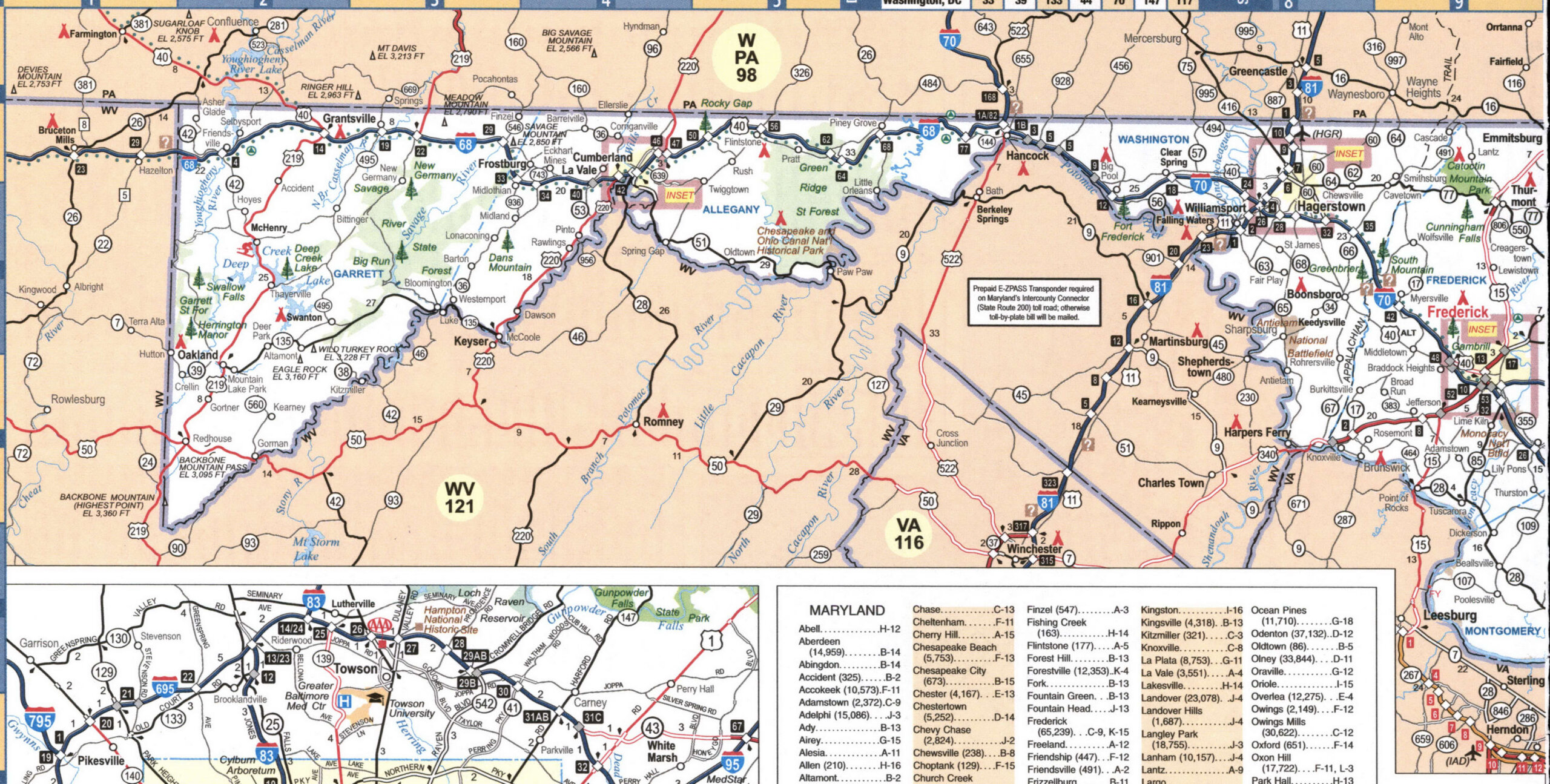 map of western Maryland