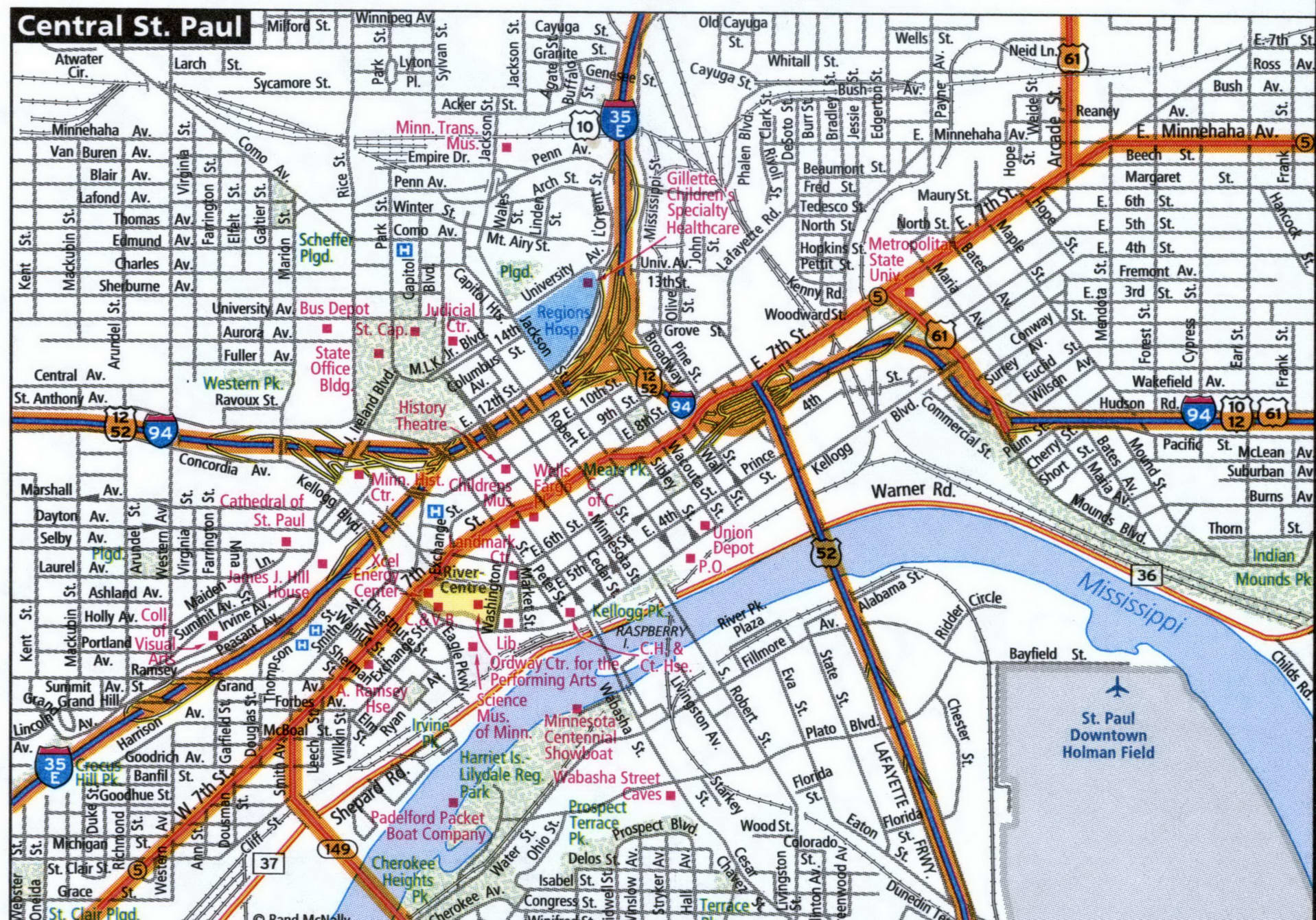 Central Saint Paul MN road map with trucker routes