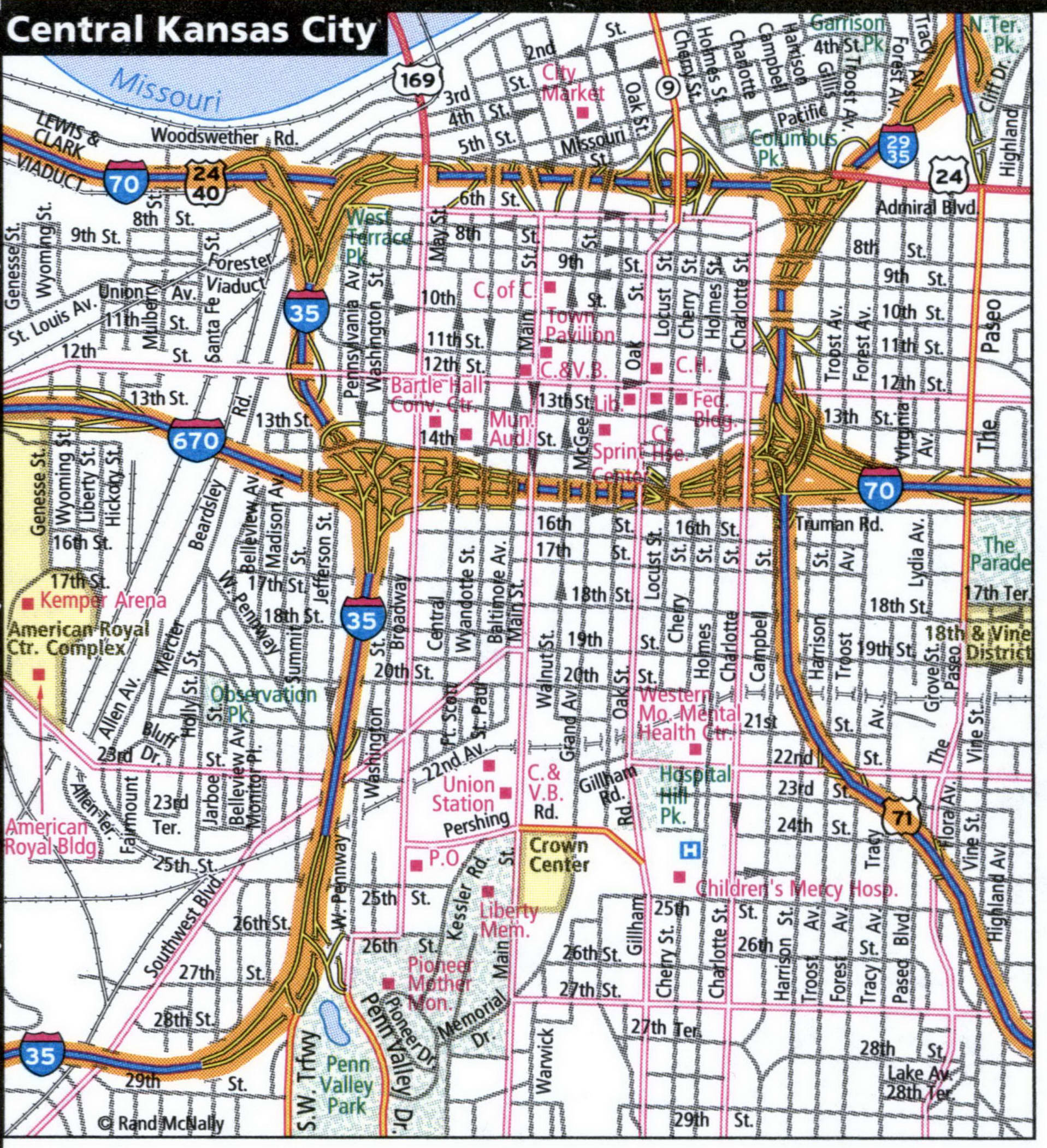 Central Kansas City road map with trucker routes