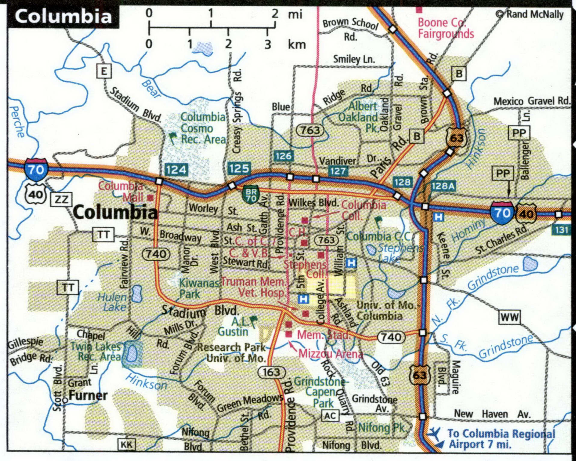 Columbia road map with trucker routes