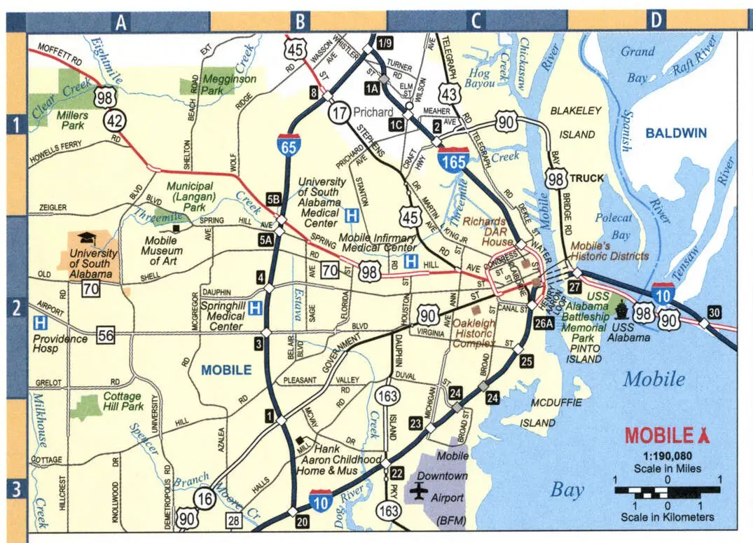Map of the Mobile area, Alabama