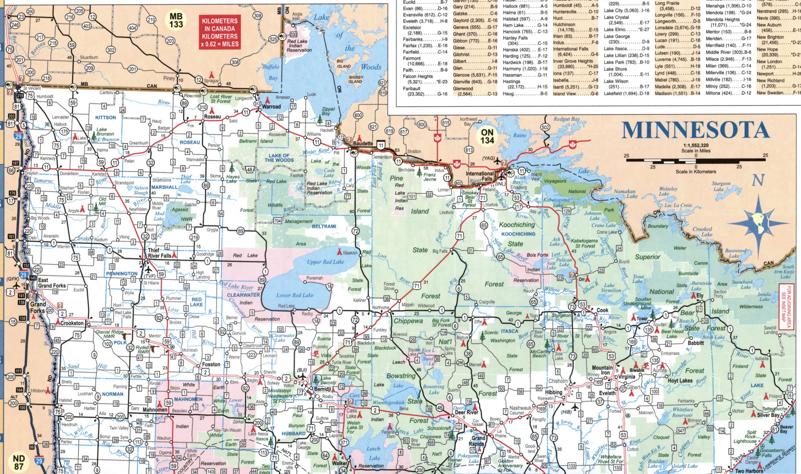 map of northern Minnesota