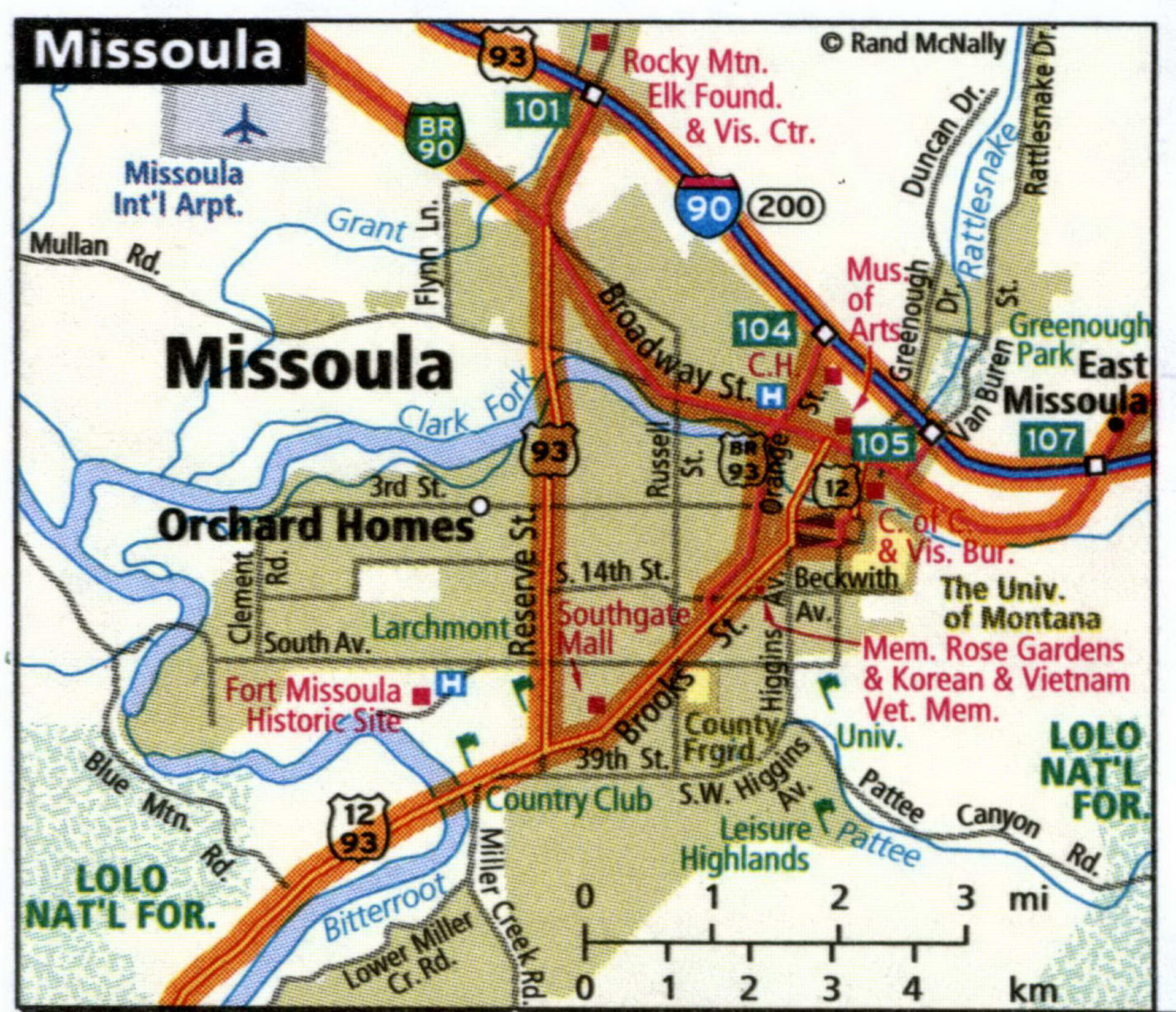 Missoula road map with trucker routes