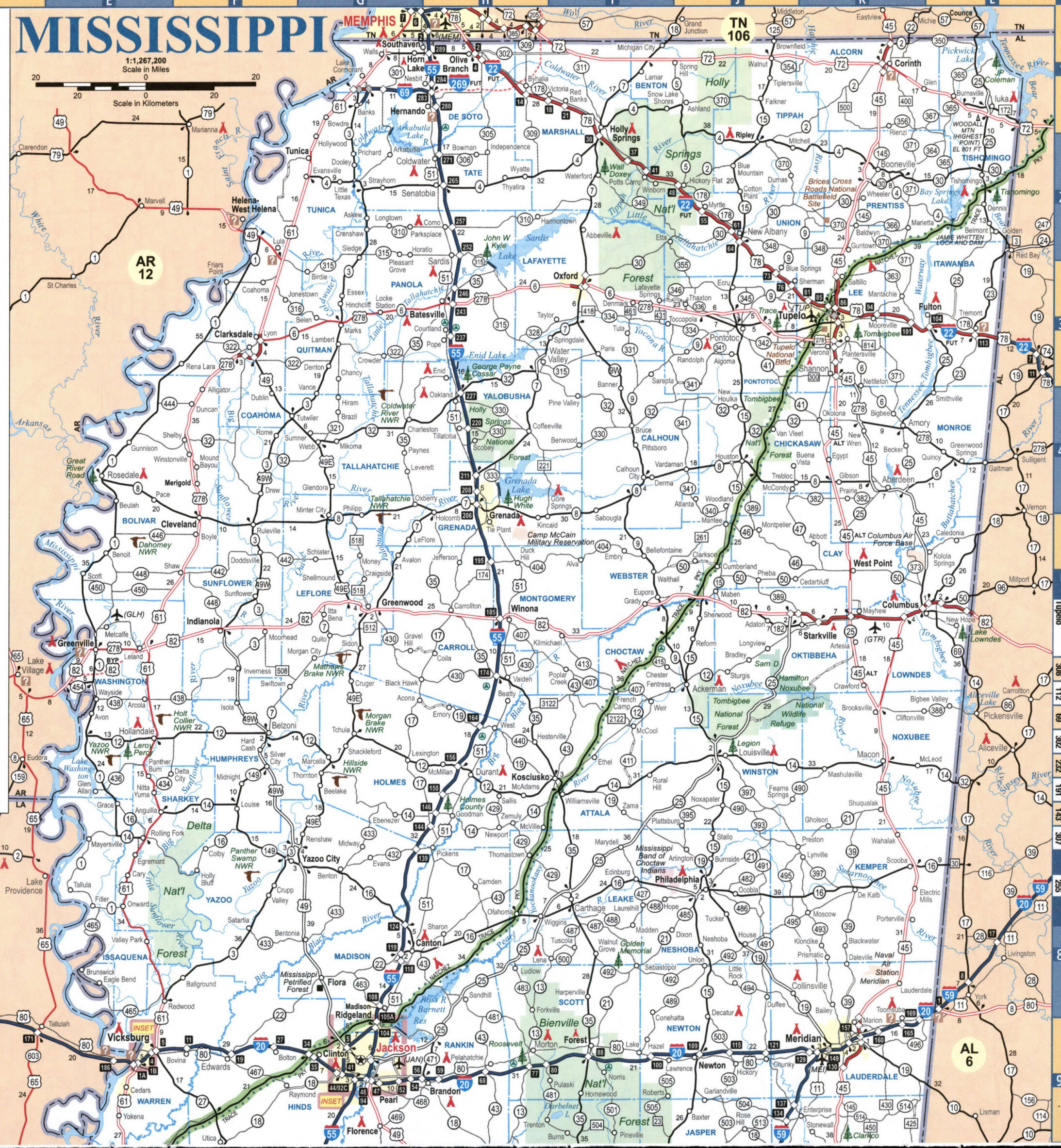 map of northern Mississippi