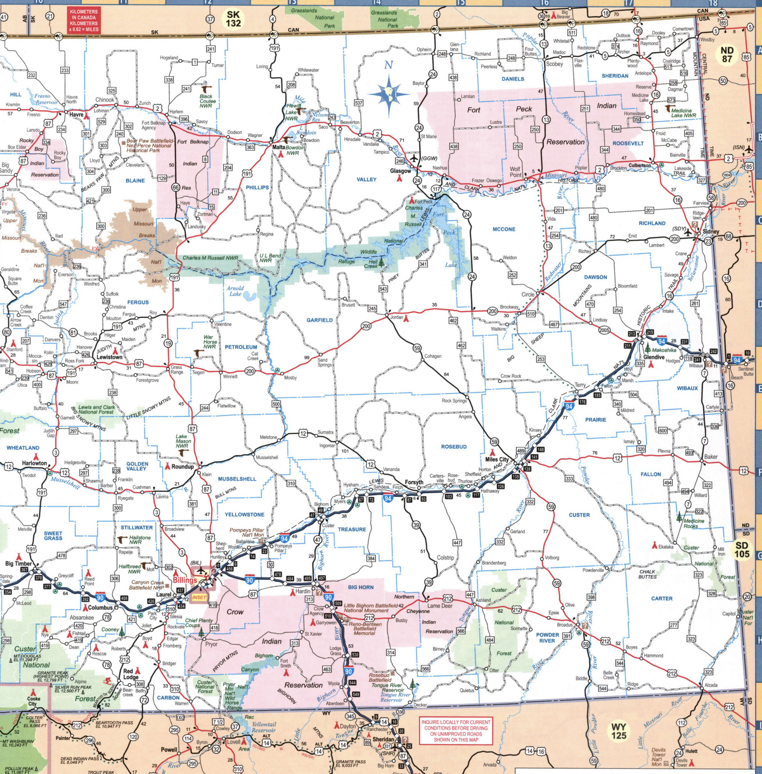 map of eastern Montana