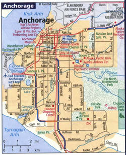 Anchorage tourist map<br />Map of Anchorage with street names and points of interest
