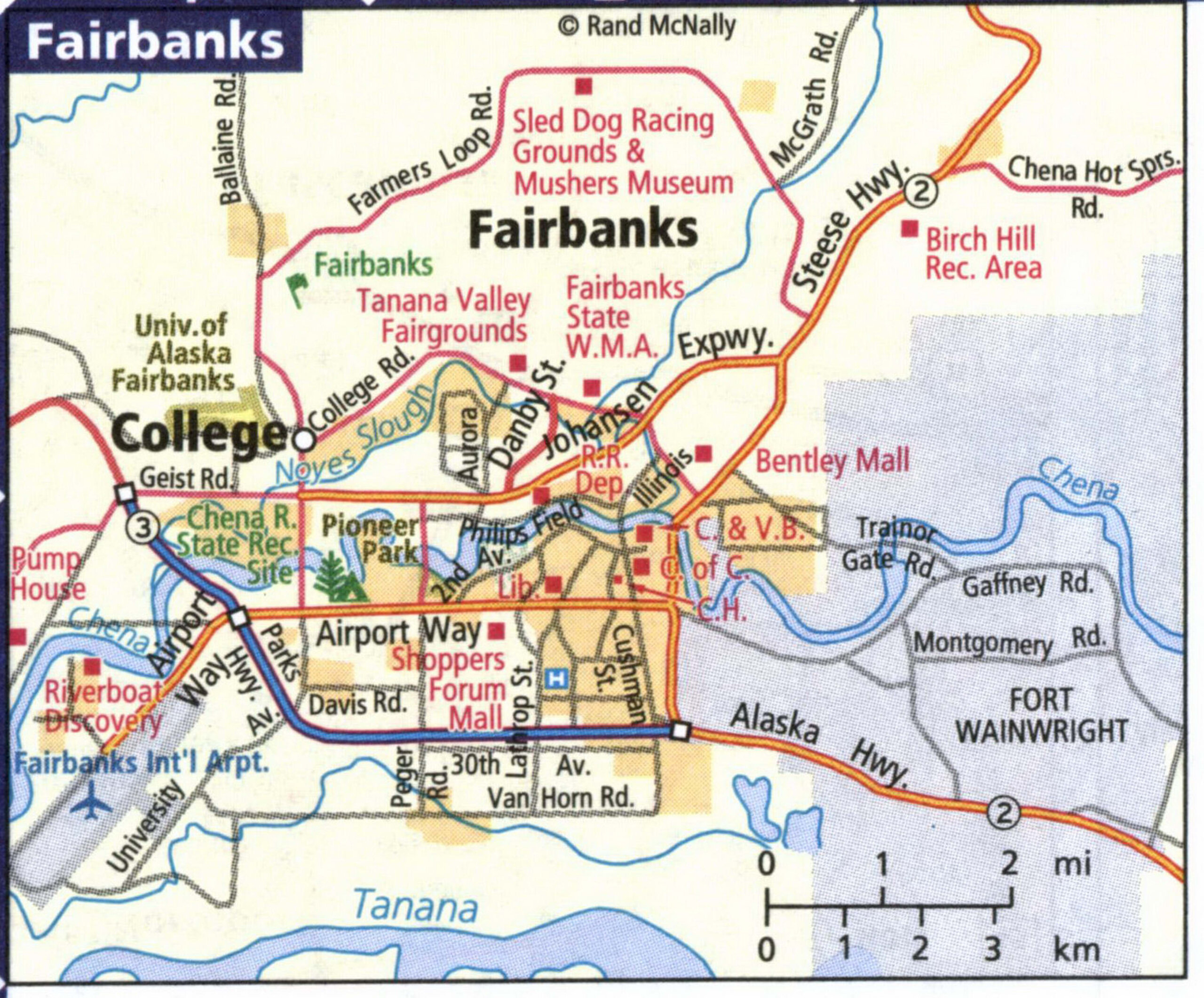 Fairbanks map with street names and points of interest