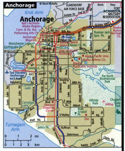 Map of the Anchorage area with routes for heavy trucks
