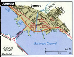 Map of the Juneau area with routes for heavy trucks