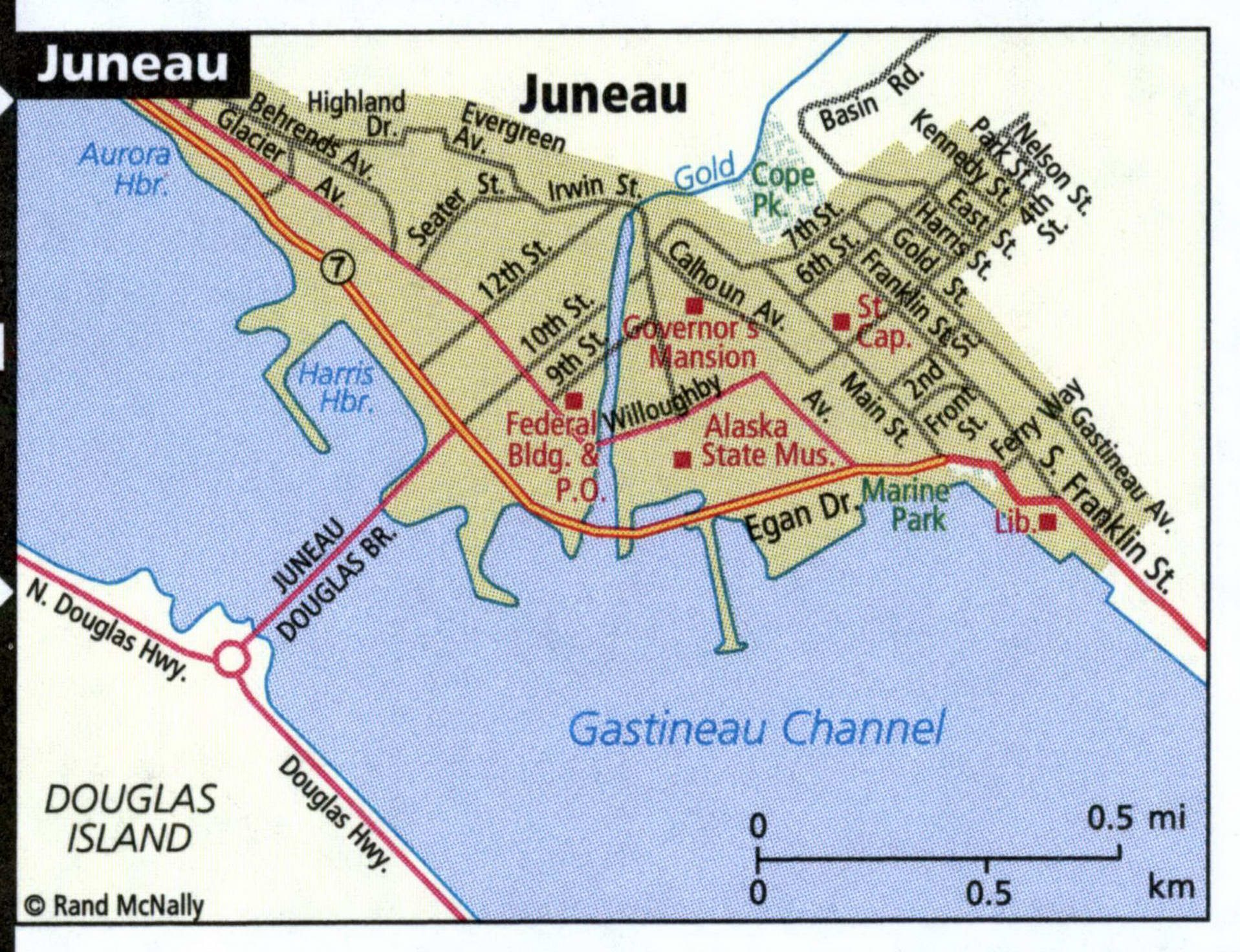 Map of the Juneau area with routes for heavy trucks