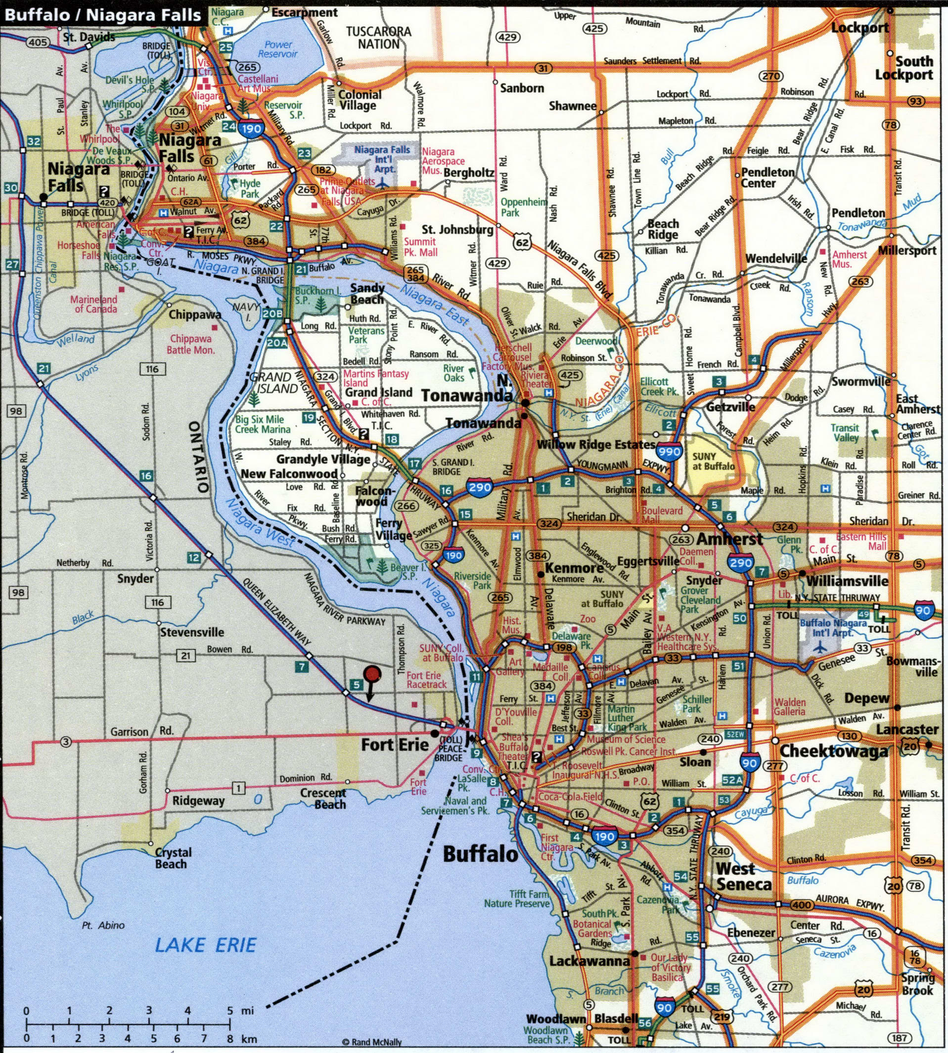 Buffalo and Niagara Falls road map with routes for truckers