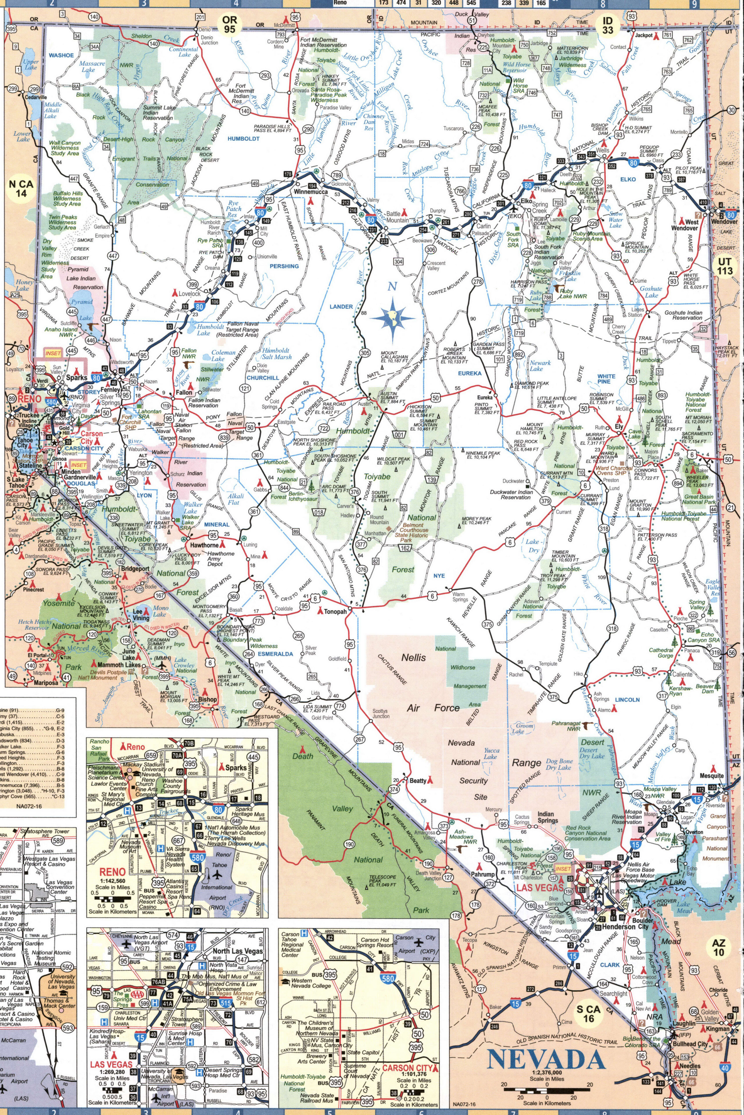 map of Nevada with cities and towns