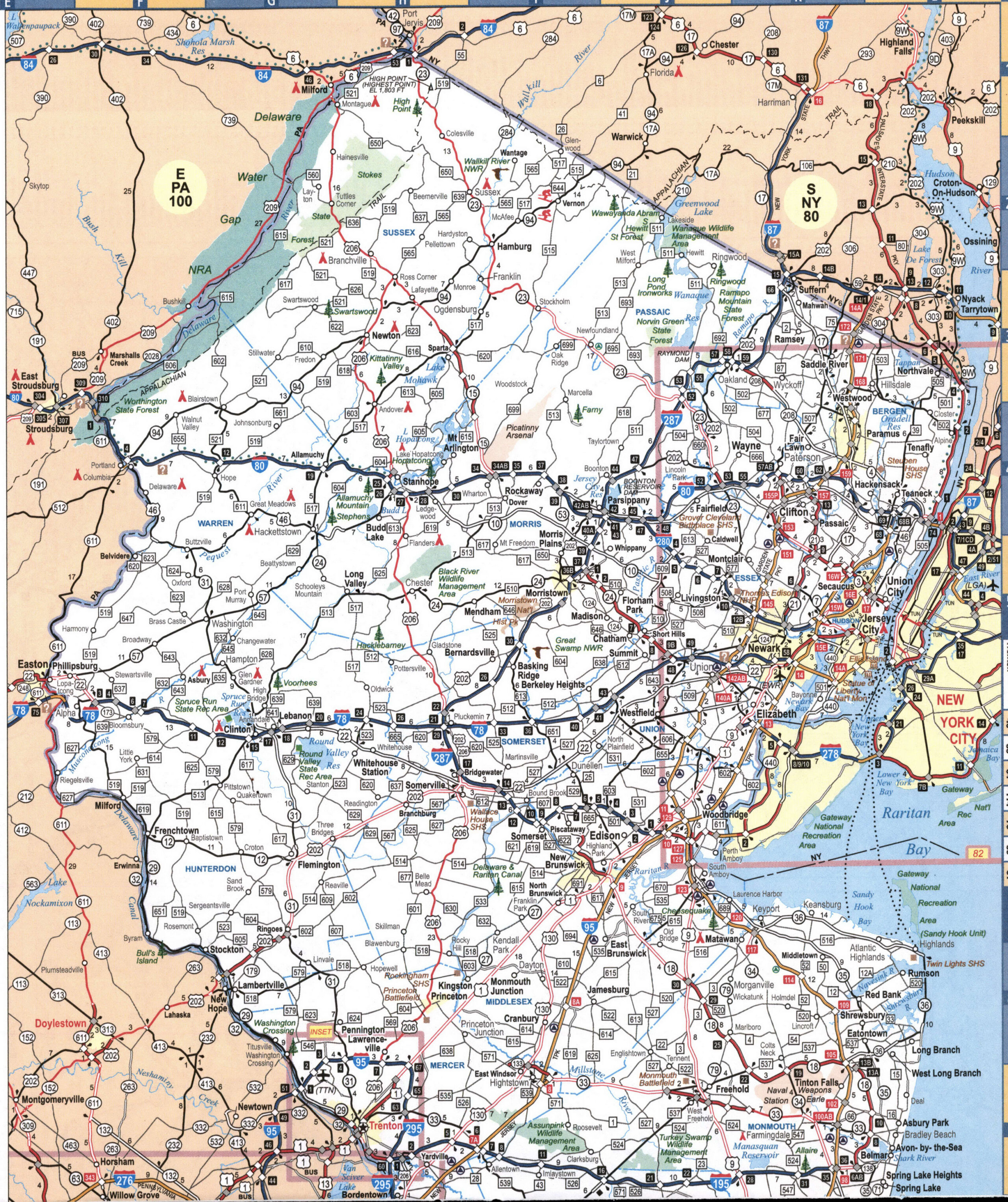 Map of the northern part of New Jersey
