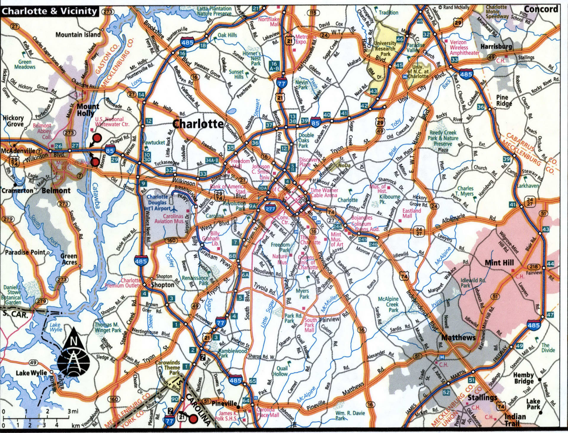 Charlotte and vicinity road map with routes for truckers