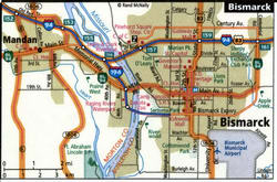 Bismarck road map with routes for truckers