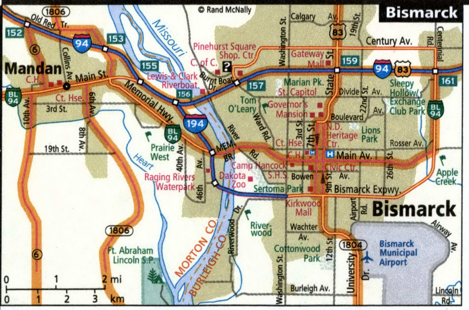 Bismarck road map with routes for truckers