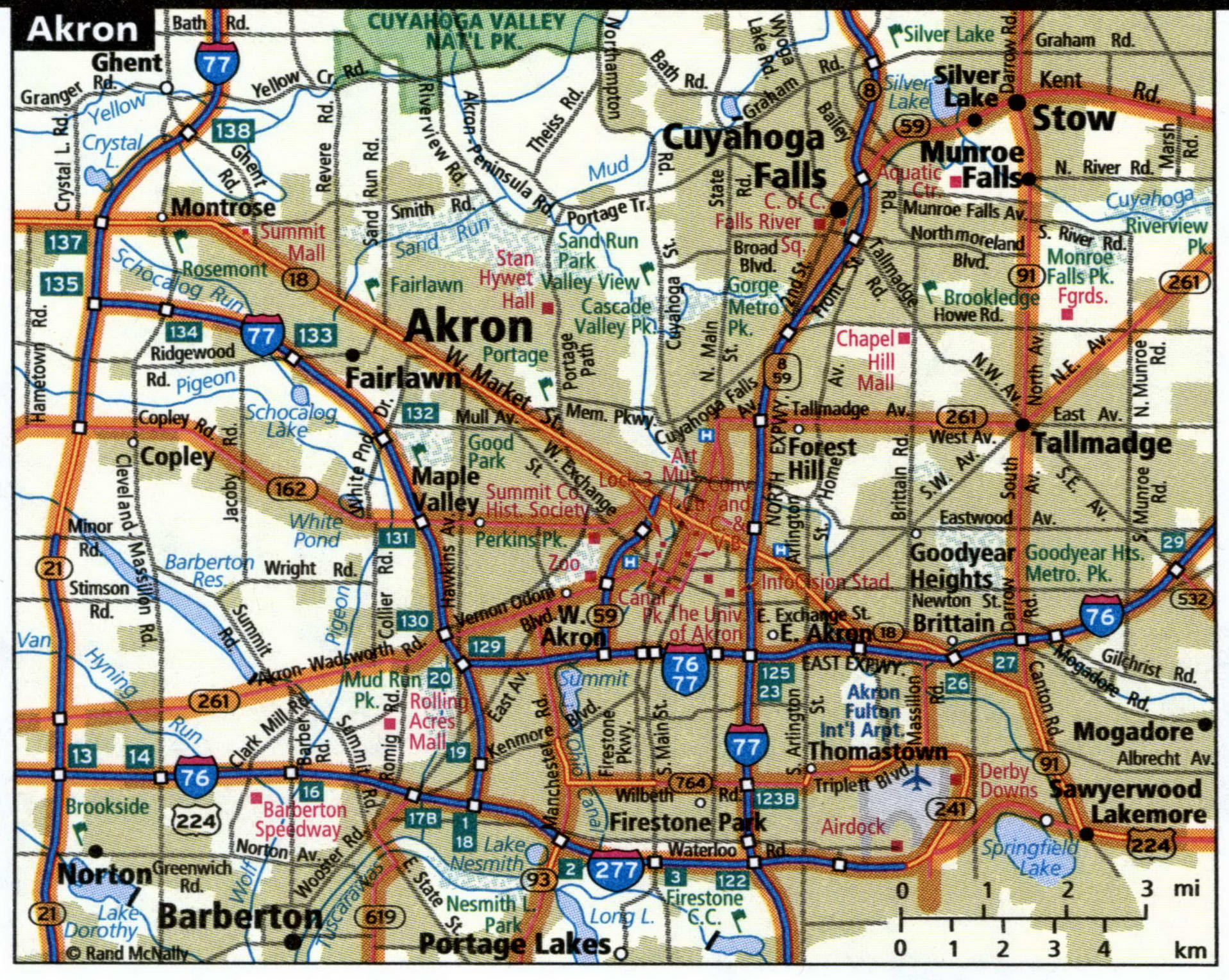 Akron road map with routes for truckers